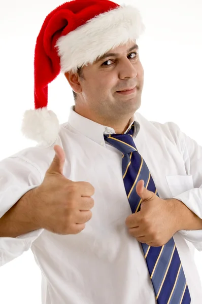 Businessman in santa hat cheering up — Stock Photo, Image