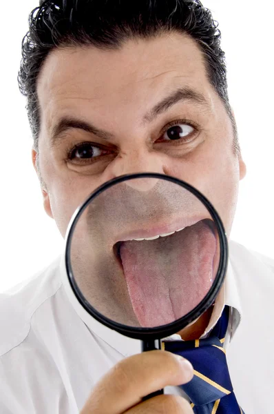拡大された舌を持ったビジネスマン — ストック写真