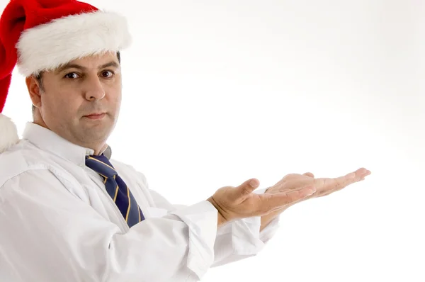 Podnikatel nosí vánoční klobouk — Stock fotografie