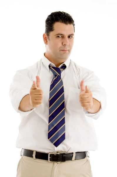 Cool businessman with thumbs up — Stock Photo, Image
