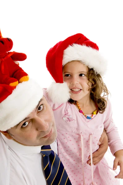 Vader en dochter in kerst Pet — Stockfoto