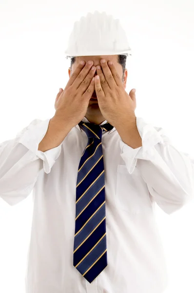 Architect hiding his face from camera — Stock Photo, Image