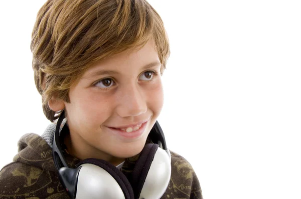 Portret uśmiechający się dziecka z słuchawek — Zdjęcie stockowe