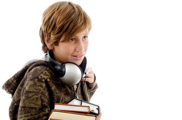 学校男孩与耳机的肖像 — 图库照片