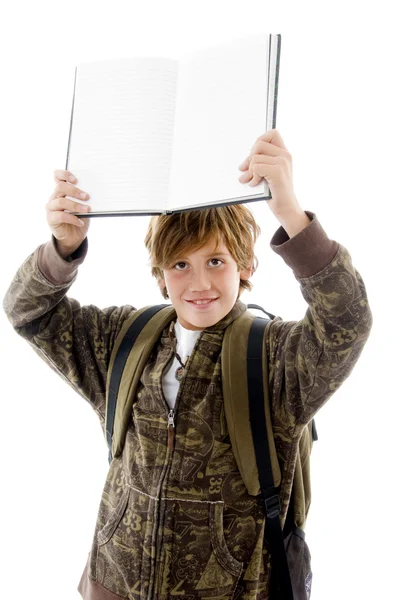 School boy showing blank copy — Stock Photo, Image