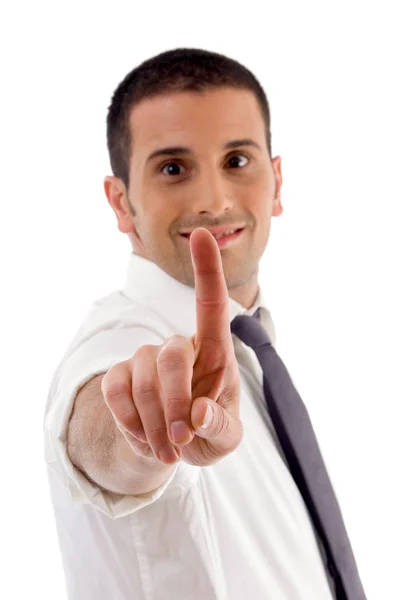 Young professional showing finger — Stock Photo, Image