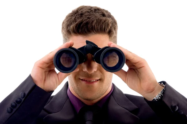 Young lawyer viewing through binoculars — Stock Photo, Image