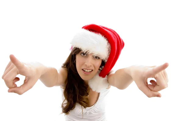 Happy female wearing christmas hat — Stock Photo, Image
