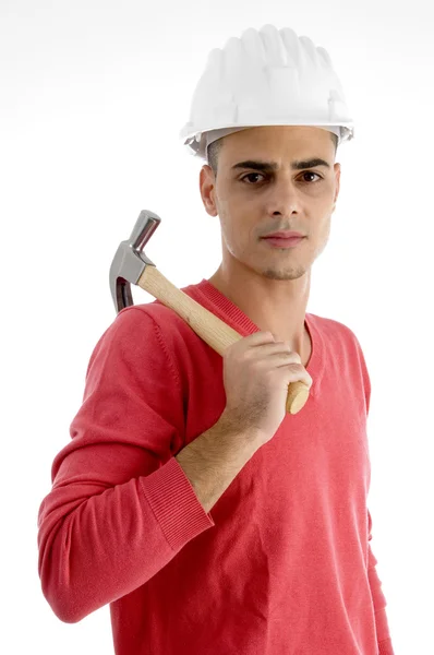 Male architect holding hammer — Stock Photo, Image