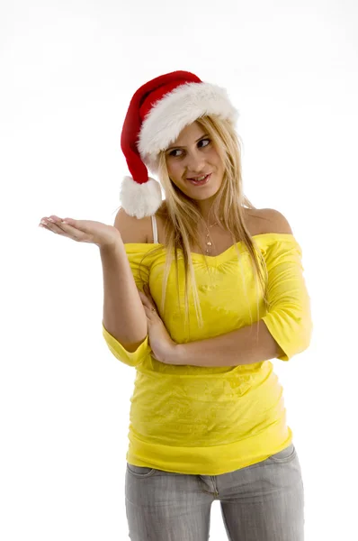 Beautiful female wearing christmas hat — Stock Photo, Image