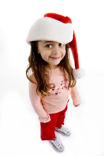小女孩戴着圣诞帽 — 图库照片