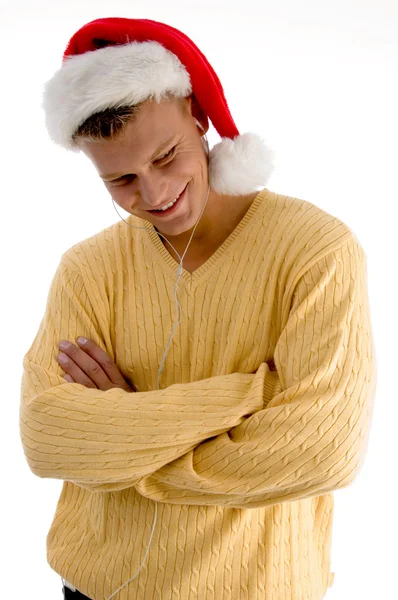 Крутой парень в рождественской шляпе — стоковое фото