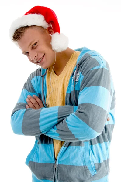 Seitenansicht des Mannes mit Weihnachtsmütze — Stockfoto