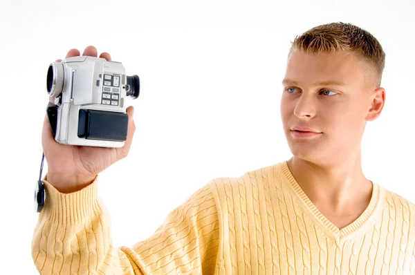 Kullanışlı bir kamera ile adam portresi — Stok fotoğraf