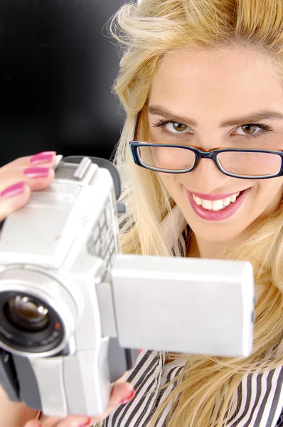 Kadın holding video kamera — Stok fotoğraf