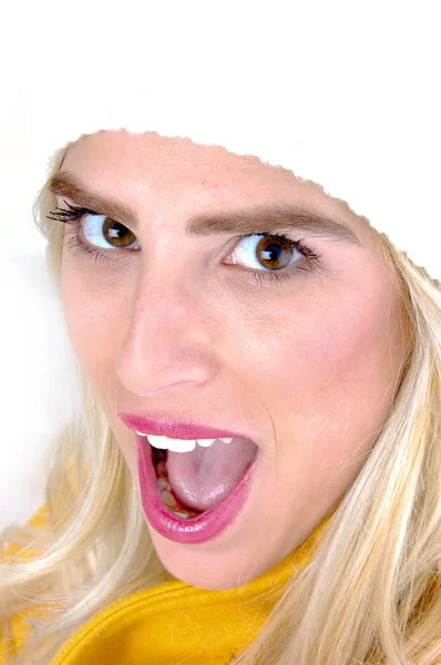 Açık ağız ile model görünümü Kapa — Stok fotoğraf