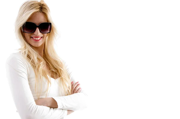 Cheerful young model wearing sunglasses — Stock Photo, Image