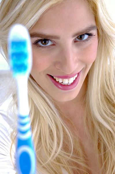 Mulher consciente da saúde dentária — Fotografia de Stock