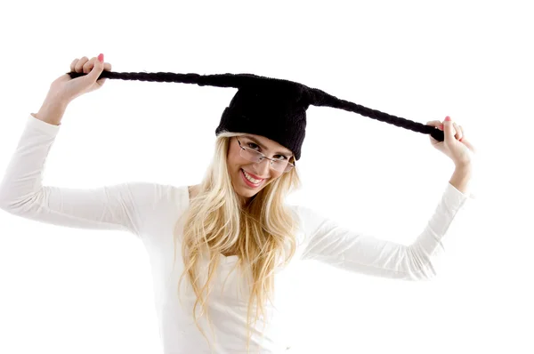 Smiling woman in woolen cap — Stock Photo, Image