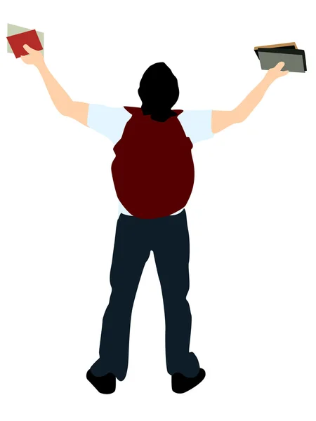 Back pose of college student with books — Stock Photo, Image