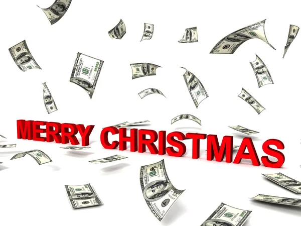 3d merry christmas text wih dollars — Stock Photo, Image