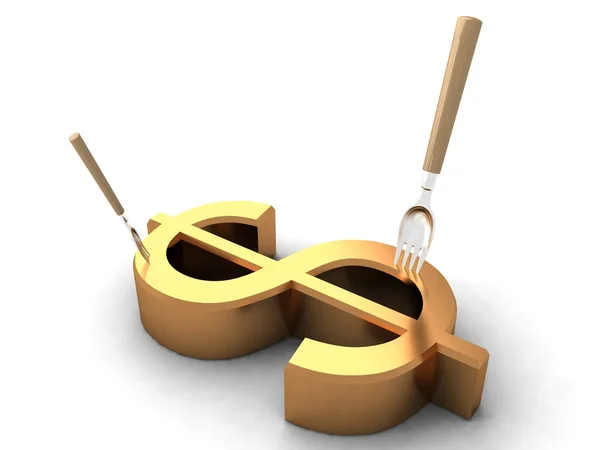 3d dollar sign with forks — Stock Photo, Image