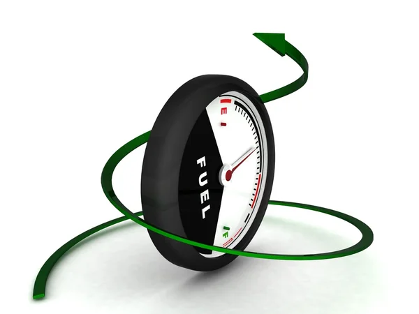 Medidor de combustible 3d con flecha verde —  Fotos de Stock