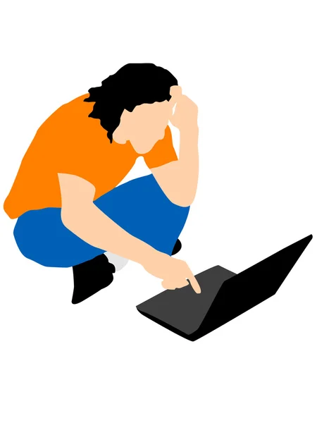 Homem confuso olhando para laptop — Fotografia de Stock