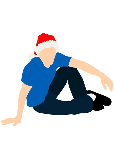 Ilustrace mladého muže s santa čepice — Stock fotografie
