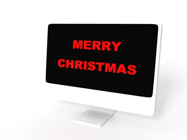 3d merry christmas text on monitor — Stock Photo, Image