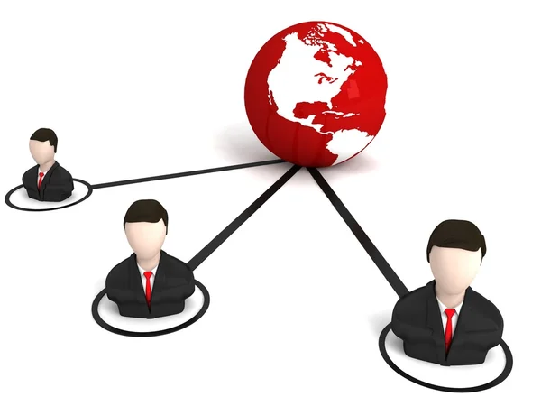 3d businessmen connected with globe — Stock Photo, Image