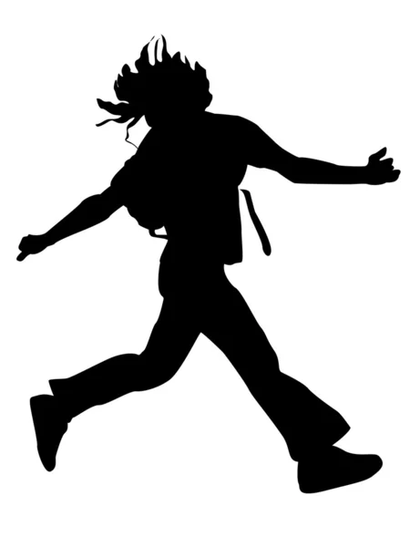 Silhouette des springenden jungen Studenten — Stockfoto
