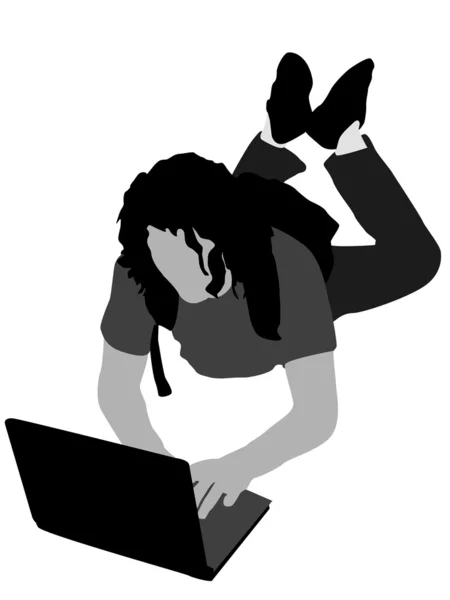 Fajny młody człowiek pracuje na laptopie — Zdjęcie stockowe