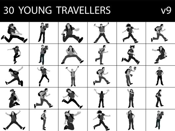 Jóvenes viajeros con bolsa de viaje —  Fotos de Stock