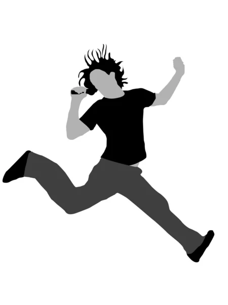 Человек прыгает держа микрофон — стоковое фото