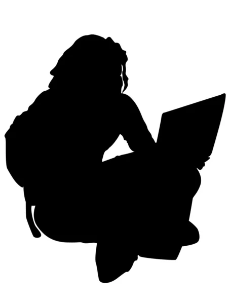 Силуэт обычного человека с ноутбуком — стоковое фото