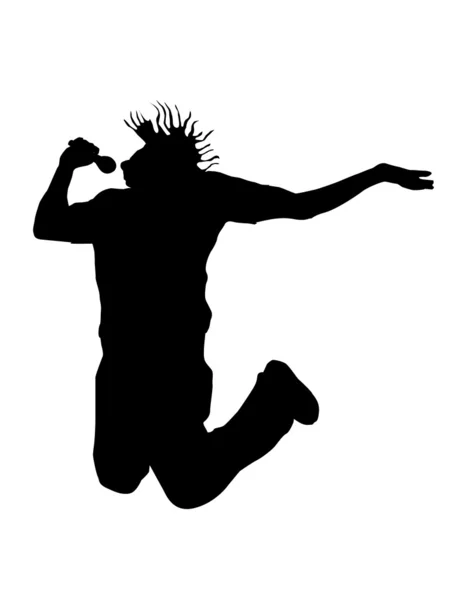 Silhouette of singer jumping — Stock Photo, Image