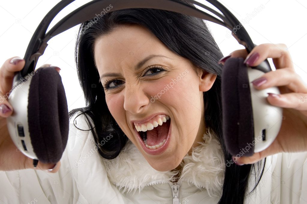 Glamorous woman enjoying loud music