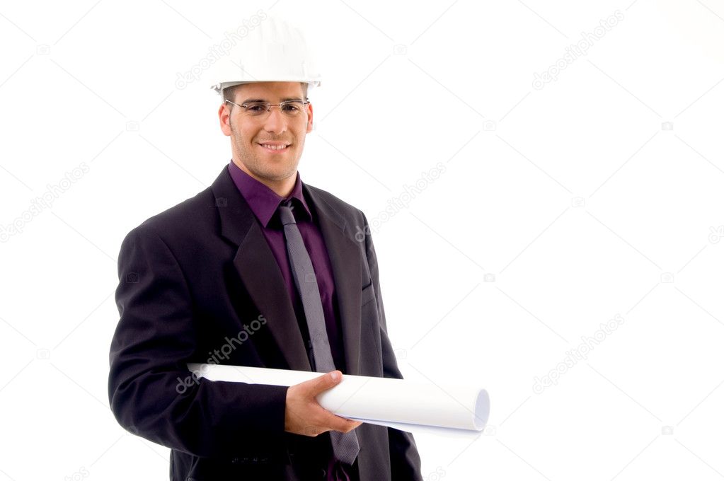 Young male architect wearing helmet