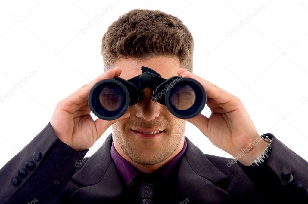 Young lawyer viewing through binoculars