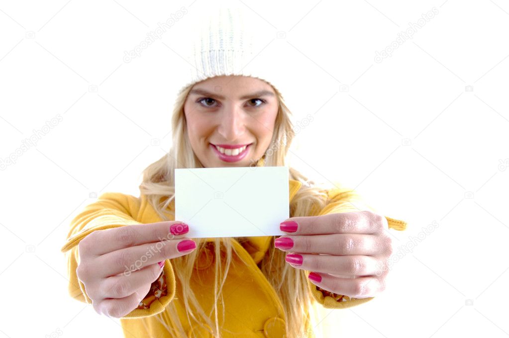 Woman showing business card
