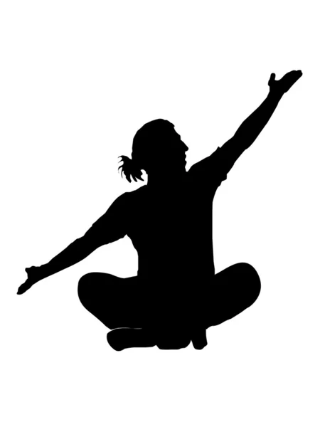 Silhouette of man in meditating pose — Stock Photo, Image