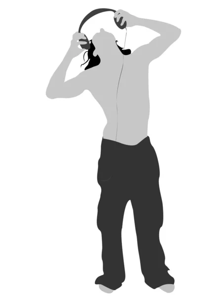 ヘッドフォンは、音楽にチューニングを着た男 — ストック写真