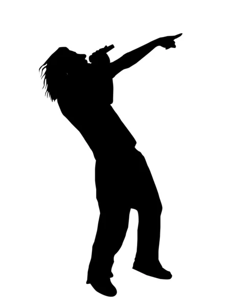 Şarkı söylerken ve uzağa işaret eden genç adam — Stok fotoğraf