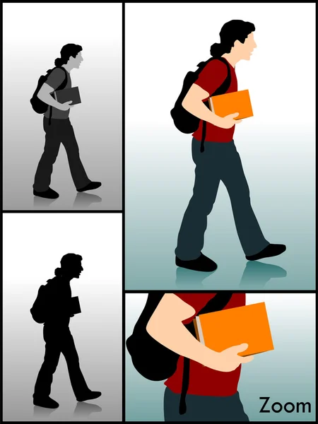 Jonge student wandelen met boeken — Stockfoto