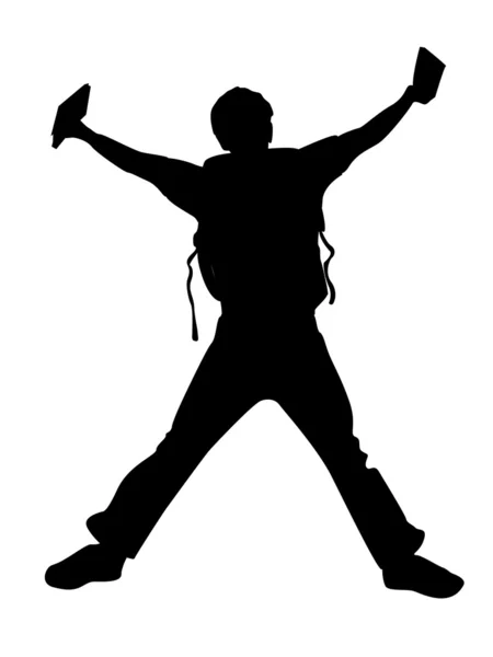 Uczeń happuy, skoki z książki — Zdjęcie stockowe