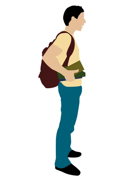 Φοιτητής που ποζάρει με τσάντα και βιβλία — Φωτογραφία Αρχείου