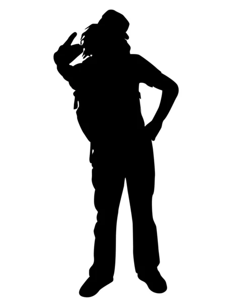 Silhouette of man with victory sign — Stock Photo, Image