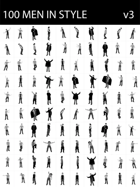 Hundra män i olika poser — Stockfoto
