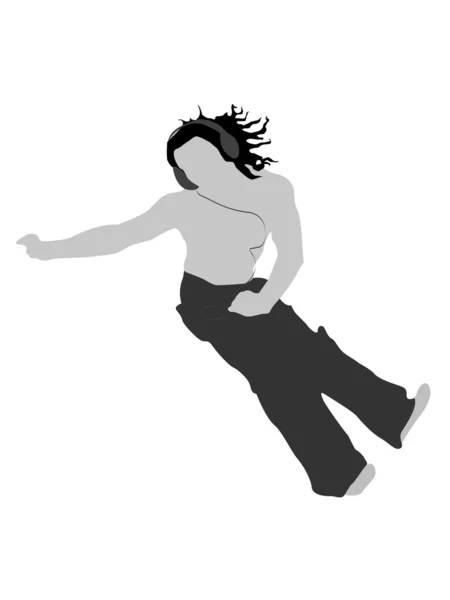 跳跃的酷舞者戴着耳机 — 图库照片